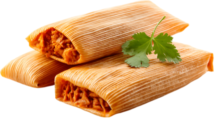Delicious tamales with chicken filling isolated on transparent background