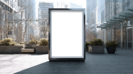 Stylish white or transparent poster mockup in urban advertising scene with soft natural light, ideal for branding and promotional design