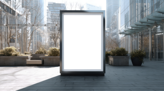 Stylish white or transparent poster mockup in urban advertising scene with soft natural light, ideal for branding and promotional design