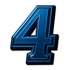 Obraz premium Number four blue metallic text with dimensional modern lettering design PNG On Transparent Background