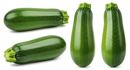 Fresh and vibrant zucchini vegetables captured from multiple perspectives. Their smooth, green skins are a testament to their freshness