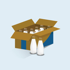 One box of white milk glass bottles design illustration