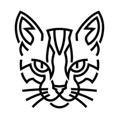 Black and White Tribal Cat Face Vector Icon – Minimalist Feline Head Illustration