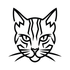 Black and White Tribal Cat Face Vector Icon – Minimalist Feline Head Illustration