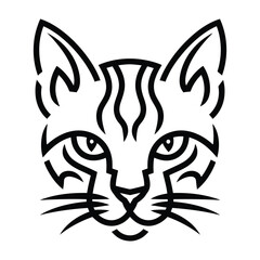 Black and White Tribal Cat Face Vector Icon – Minimalist Feline Head Illustration