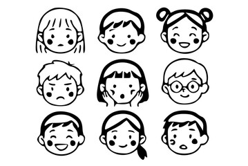 set of kids faces cartoon
