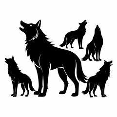 Black Wolf Silhouette Vector Collection in Howling and Standing Poses for Logo and Wildlife Design