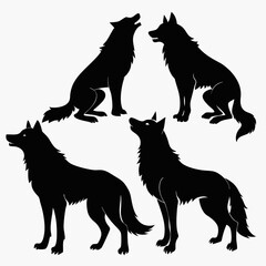 Wild Wolf Silhouette Pack Illustration in Black and White Minimalist Vector Style for Nature and Animal Art