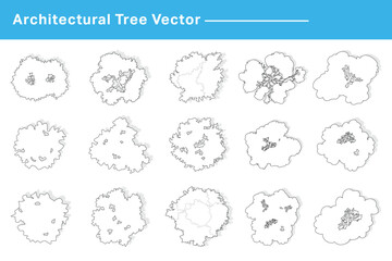 CAD Drawings. Set tree outlines isolated on white background. Tree plan drawing, elements for environment and garden. Top view. Vector illustration.  © senja