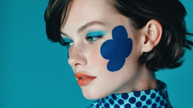 Blue Flower Face Paint Portrait.