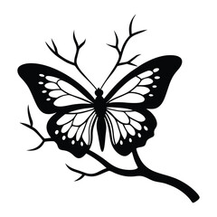 a butterfly on a tree on white background.