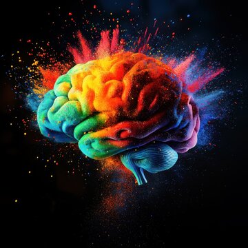 Multiple Ideas. Brain Explosion with Colorful Bursts of Paint and Powder Abstract Concept
