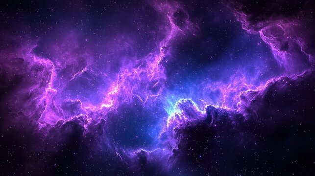 Purple and blue nebula, cosmic dust, stars