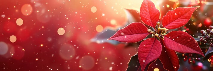 Navidad Feliz: Christmas Flower Banner with Festive Red Background