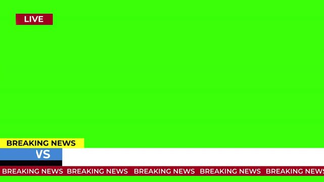 Breaking News - Lower third live Breaking news background green screen and seamless looping ticker with blank text boxes.