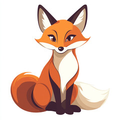 Obraz premium A captivating cartoon illustration of a red fox with a bushy tail and white chest, depicted in a sitting pose, against a clean white background.
