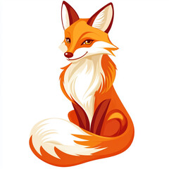 Obraz premium A captivating cartoon illustration of a red fox with a bushy tail and white chest, depicted in a sitting pose, against a clean white background.
