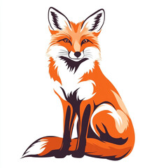 Obraz premium A captivating cartoon illustration of a red fox with a bushy tail and white chest, depicted in a sitting pose, against a clean white background.