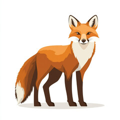 Obraz premium A captivating cartoon illustration of a red fox with a bushy tail and white chest, depicted in a sitting pose, against a clean white background.