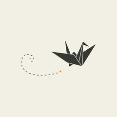 Minimalist Origami Crane's Journey. Abstract paper bird with path.