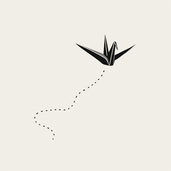 Origami Crane Flying Upwards. Symbol of hope, success and progress.