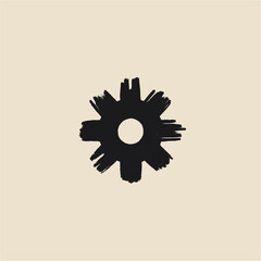 Grunge Brush Stroke Gear Icon. Abstract sun or settings symbol.