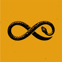 Stylized Snake Infinity Symbol. Modern Ouroboros icon on yellow.