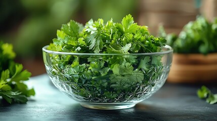 Fresh parsley in a glass bowl