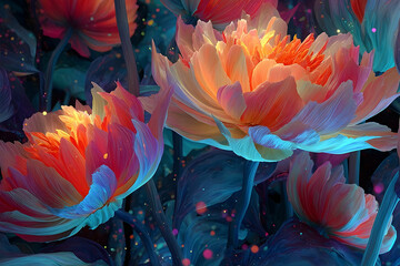 Vibrant floral display in glowing colors.