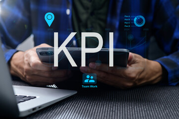 Hands Holding Smartphone Overlaid with KPI and Performance Indicators