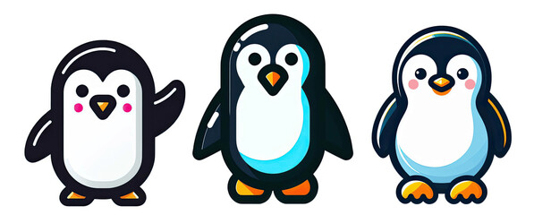 Adorable Cartoon Penguin Character Set in Various Poses, Isolated on Transparent Background