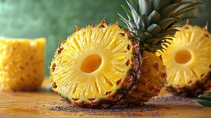 Fresh Pineapple Slices on Wooden Surface