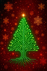 Futuristic Christmas Circuit Tree with Glowing Tech Ornaments