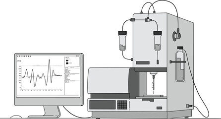 High precision laboratory chromatography system with computer interface, scientific diagnostic instrument for chemical analysis, biotech research,
  flat vector illustration