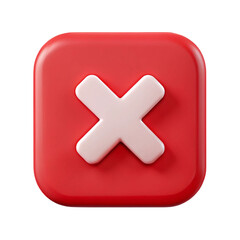 Obraz premium Red Square Button with White X Symbol for App Design and User Interface, transparent background