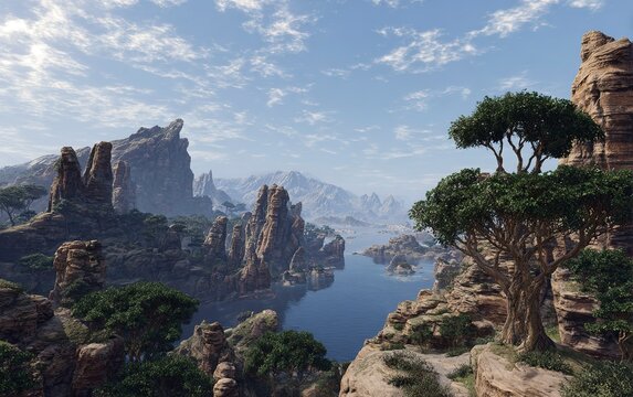 Scene from the 2039 remaster of the elder scrolls 3 morrowind in unreal 5 engine standing on the top of vivek hlaalu island