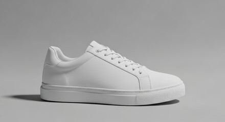 Sleek Minimalist White Sneakers on a Grey Background Perfect for Casual Fashion Enthusiasts