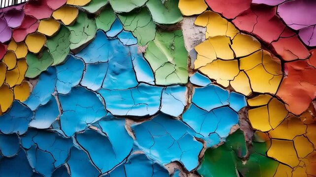Vibrant Colorful Abstract Texture of Cracked Paint on Wall Surface