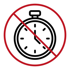 Stopwatch ban icon. No timing concept. Prohibited time tool. Vector symbol.