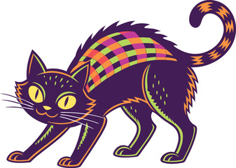 Black Cat with Glowing Eyes Halloween Illustration. Scary Black Cat Glowing Eyes Art for Spooky Design. Glowing Eyes Black Cat Halloween Night Design. Mysterious Black Cat Face with Bright Eyes Art