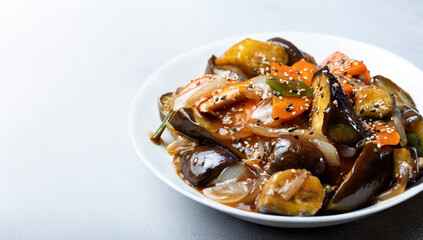Stir-fried eggplant on a plate