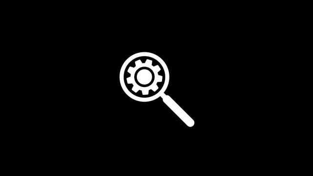Magnifying Glass with setting icon , 4k video.Search glyph icon, enlarge and exploration. search engine, searching concept logotype icon animation.