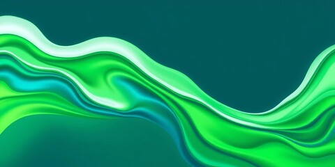 Fototapeta premium Abstract green, white, blue wave background; liquid, flowing, dynamic design, ocean, background