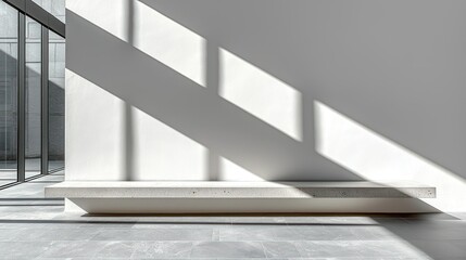 Fototapeta premium Sunlight streaks wall by bench, tile floor