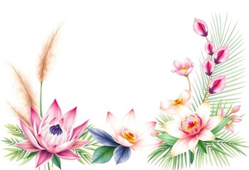 Pastel watercolor pampas grass, protea, orchid, palm leaf bouquets & wreaths Ideal for wedding invitations, stationery, and floral designs,  nature,  bouquet