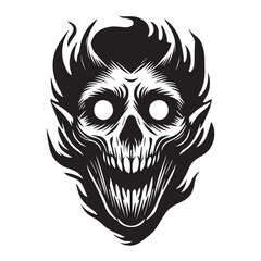 Obraz premium Devil Face Silhouette Clipart with Longhorn Demon Skull Design
