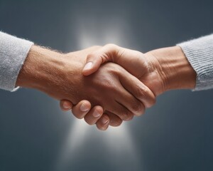 National Productive Business Civility Day Handshake Close-Up with Light Glow Representing Partnership and Respect - Spring Earth Day and May Day Business Innovation