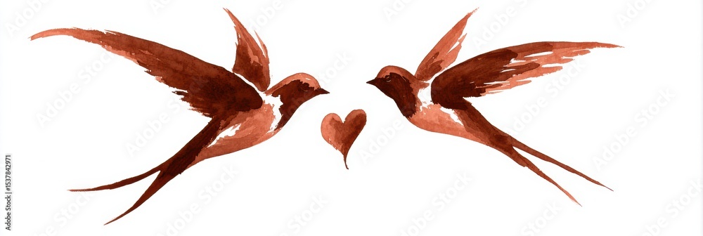 Poster stylized birds create a heart shape in flight celebrating love and connection in nature