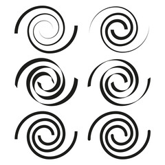 Spiral shape icon. Abstract swirl symbol. Circular curl vector. Black and white form.