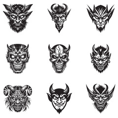 Obraz premium set of Devil Demon Longhorn Skull Vector with Horror Aesthetic